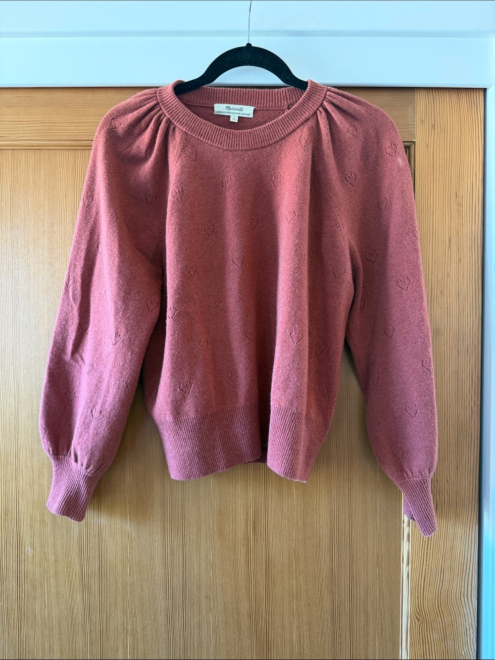 Madewell Dusty Rose Heart-Detail Crewneck Sweater, small